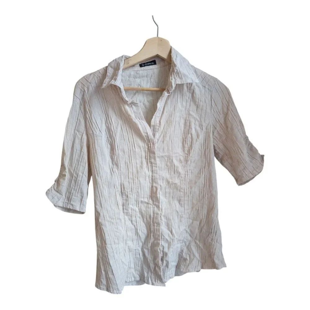 Le Chateau Striped Beige and Cream Pintick Shirt Size S - Picture 9 of 10